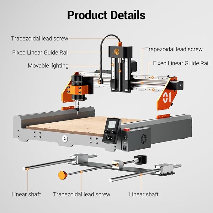 Artsian 01 CNC Router Machine 300W Spindle Power, 0.01mm Precision, 4-Axis Intelligent Controller, 420횞420mm Workspace, Aluminum, Brass, Wood, Plastic, PCB Professional Desktop CNC Engraver