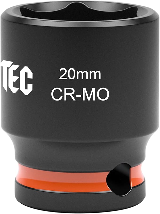 6-Point Shallow Impact Socket, 3/8-Inch Drive 20mm Socket, Cr-Mo,Automotive, Truck Maintenance, Heavy Equipment Repair