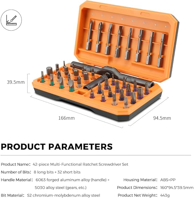 42 in 1 Magnetic Screwdriver Set, DIY Ratchet Screwdriver Set, Multi Bit ratcheting screwdriver set, Portable Compact Repair Tool Kit for Gifts, Furniture Computer Bicycle Eyeglass Orange