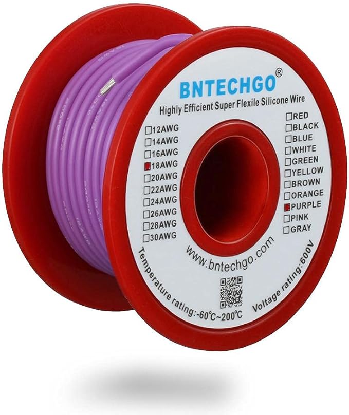 BNTECHGO 18 Gauge Silicone Wire Spool 50 ft Purple Flexible 18 AWG Stranded Tinned Copper Wire