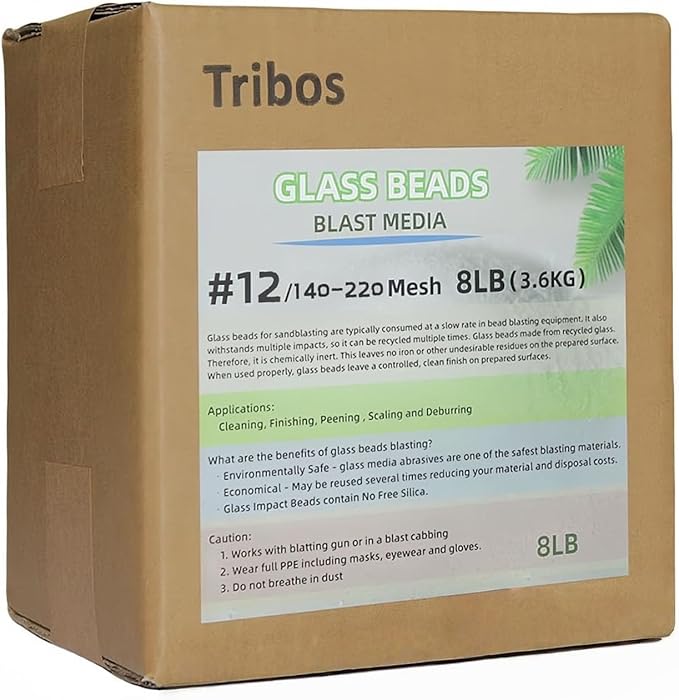 Glass Bead Media for Sandblasting ??8LB Non-Silica Reusable Blasting Abrasive for Rust Removal & Surface Finishing ??Multiple Mesh Options (# 12 (140~200Mesh))