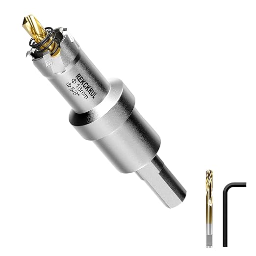 5/8" (16mm) TCT Carbide Hole Saw Kit for Metal - Heavy Duty Hole Cutter Drill Bits Set with 2 Titanium/Step Pilot Drill Bits & L-Wrench, Cuts Stainless Steel, Iron, Aluminum, Wood, Plastic