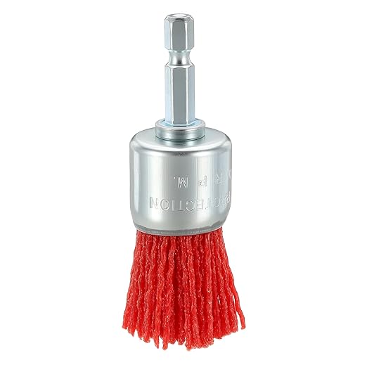 Wire Brush for Drill (1"/25mm) 1Pack, Crimping Steel Wire 0.05" (Nylon) Red Wire Brush Drill Attachment with 1/4" Hex Shank - for Rust,Cleaning, Deburring on Cast Iron