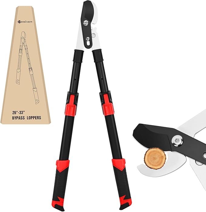 Yesker 26-33 Inch Extendable Bypass Loppers for Tree Trimming Heavy Duty Powerful Gear Tree Trimmer w Non-slip Handle Sharp Steel Blade up to 1.8" Cut Capacity Branch Cutter Chops Thick Branches Ease