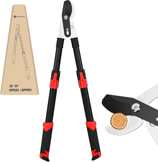 Yesker 26-33 Inch Extendable Bypass Loppers for Tree Trimming Heavy Duty Powerful Gear Tree Trimmer w Non-slip Handle Sharp Steel Blade up to 1.8" Cut Capacity Branch Cutter Chops Thick Branches Ease