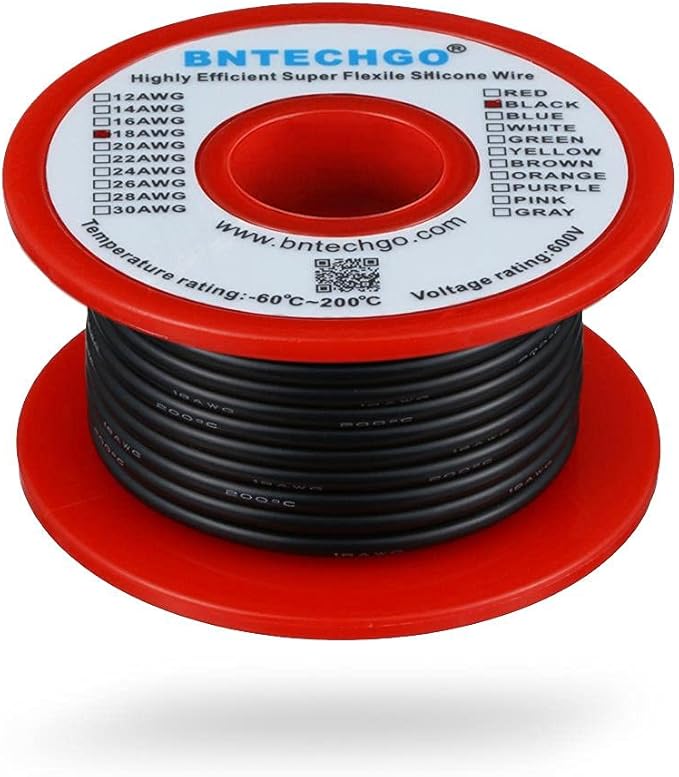 BNTECHGO 18 Gauge Silicone Wire Spool 50 ft Black Flexible 18 AWG Stranded Tinned Copper Wire