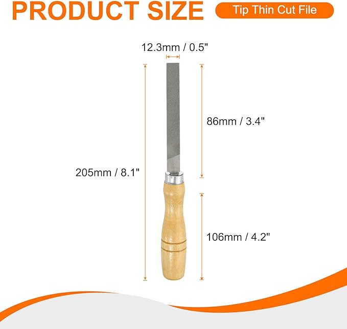 HARFINGTON 3pcs Flat Cut File 4" Double Cut Teeth High Carbon Steel Hand Rasp File with Wood Handle for Metal Wood Deburring Removing