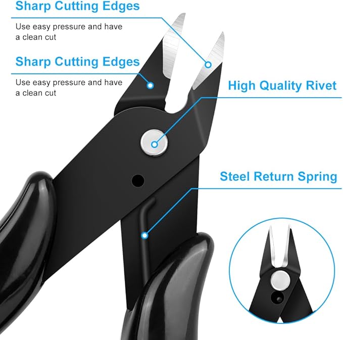 Ainiv Wire Cutters, 1PCS Spring-loaded Side Cutters Flush Cutters, Diagonal Cutters Precision Side Cutters, Diagonal Cutting Pliers in CRV Steel, Heavy Duty Cutting Pliers for Electrical, Homes