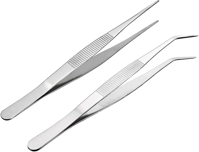uxcell Stainless Steel Tweezers Set 7-Inch Straight Pointed & 8-Inch with with Serrated Tip