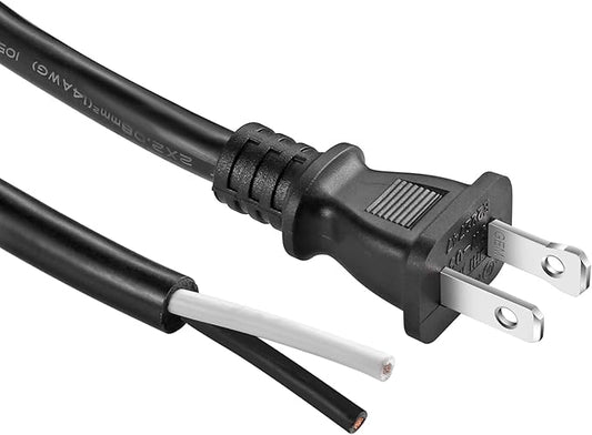 Power Tool Replacement Cord, 2 Prong Polarized 14 Gauge Replacement Power Cord with Open End, Heavy Duty 125V Supply Cable for AC Appliance, NEMA 1-15 Plug UL SJT 14AWG (10FT)