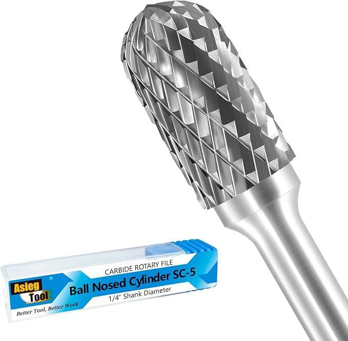 SC-5 Tungsten Carbide Burr Rotary File Cylindrical Shape with Radius End Double Cut with 1/4''Shank for Die Grinder Drill Bit