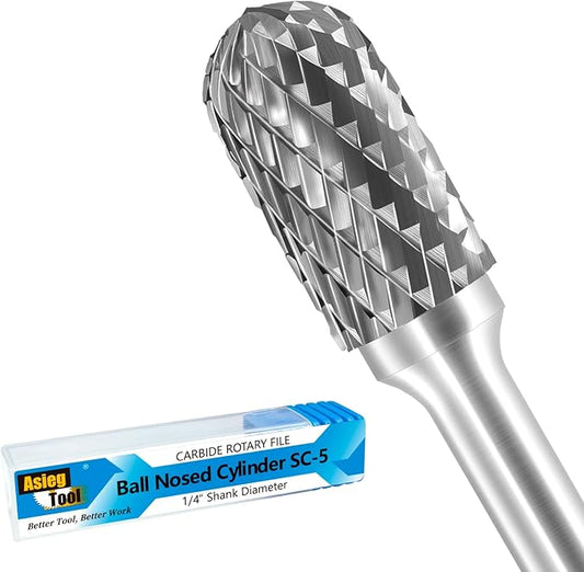 SC-5 Tungsten Carbide Burr Rotary File Cylindrical Shape with Radius End Double Cut with 1/4''Shank for Die Grinder Drill Bit