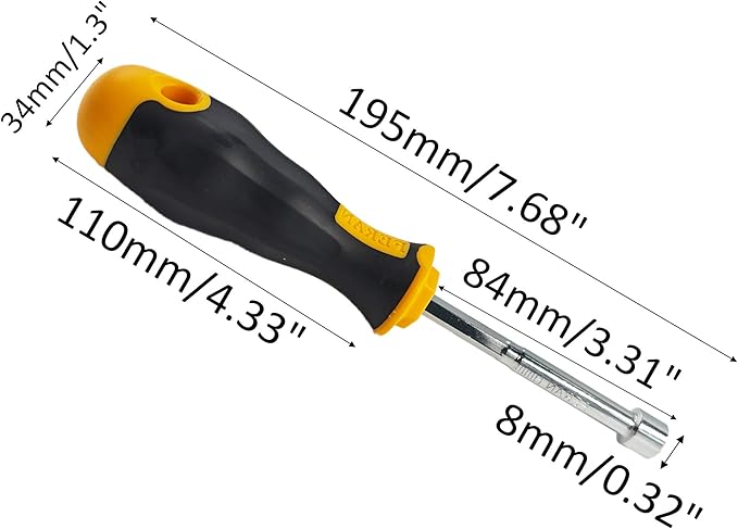 2PCS 8mm Socket Wrench Screwdriver, High-Carbon Steel Hex Nut Driver with Comfort Grip Handle for DIY Repairs & Hand Tools