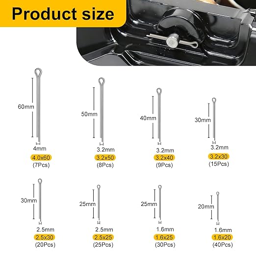 Cotter Pin Assortment Kit 283 Pcs, 304 Stainless Steel 16 Sizes Cotter Pins Hairpin R Clips for Hitch Pin, Hardware Pins for Automotive Trailer Lawnmower Repairs