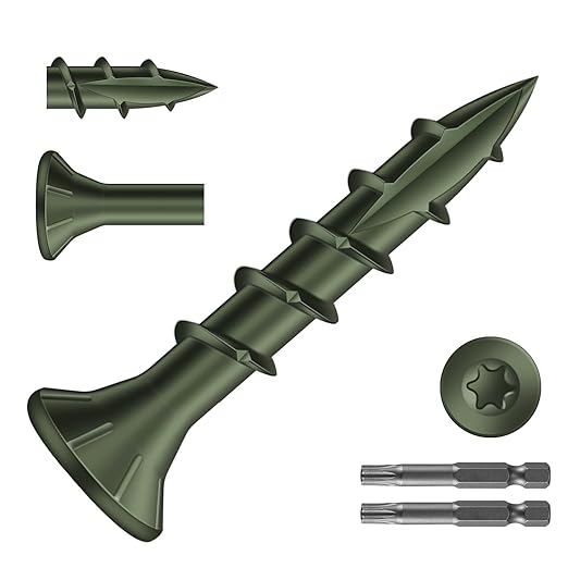 #8 x 1 Inch Deck Screws (940Pcs) 4lb. Carbon Steel, Green, Flat Head, Rust Resistant epoxy Coated, with T25 Star Bit