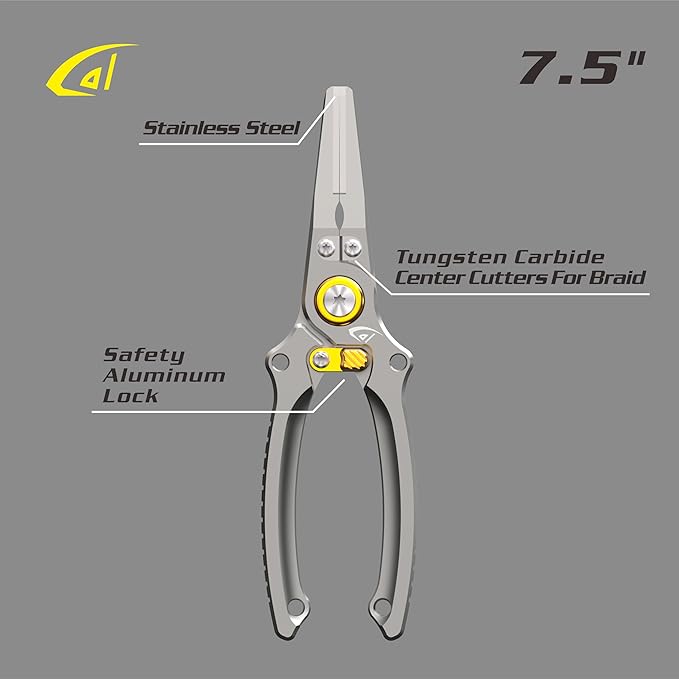 danco Aluminum 7.5??Precision Fishing Pliers with Stainless Steel Jaws, Cuts Braid with Ultra-Sharp Tungsten Carbide Center Cutter, Lockable, with Sheath, perfect for Fresh & Saltwater