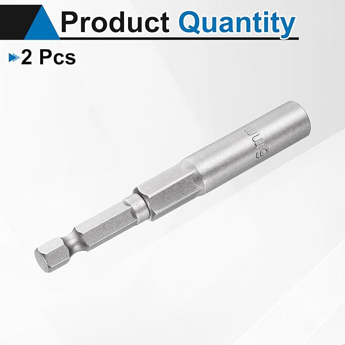 HARFINGTON 2pcs Nut Driver Drill Bit 6mm Metric Socket 1/4" Hex Shank 3.15" (80mm) Long 6-Point Sockets Quick Change CR-V Steel Bolt Setters for Power Drill Drivers