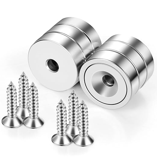 Neosmuk Magnets with Screws,40lbs+ Heavy Duty Rare Earth Neodymium Mounting Magnets with Holes, Countersunk Round Disc Industrial Magnets for Wall Mounting, 6 Pack