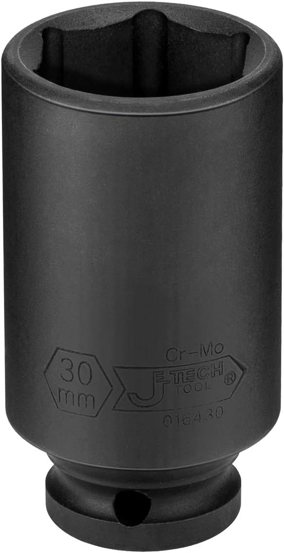 Jetech 1/2-Inch Drive 30mm Deep Impact Socket with 6-Point Design, Heat-Treated Chrome Molybdenum Alloy Steel, Metric