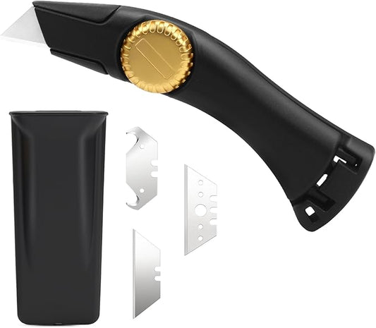 Black Fixed Blade Roofing Knife, Heavy Duty Utility Knife for Drywall, Vinyl, Carpet Cutting, Metal Roofing Tools with Portable Storage Sheath, Replacement Blades, Navajas para Roofing