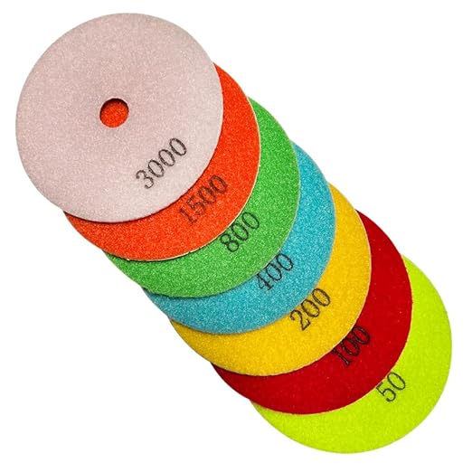 5" Wet Diamond Polishing Pads Set (50, 100, 200, 400, 800, 1500, 3000 Grit) - White Resin for Granite, Marble, Quartz, Engineered Stone
