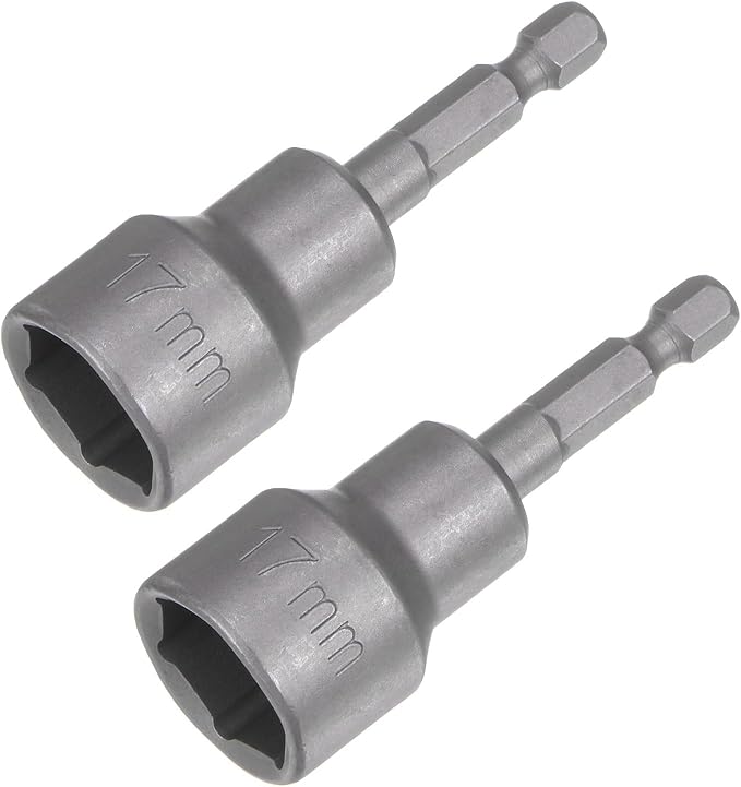 uxcell 17mm Magnetic Hex Socket 65mm/2.56", 1/4" Hex Shank Magnetic Power Nut Driver Set CR-V Quick-Release Extensions for Impact Drill Nut Setters Socket Wrench Screw, 2 Pcs