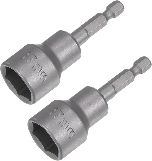 uxcell 17mm Magnetic Hex Socket 65mm/2.56", 1/4" Hex Shank Magnetic Power Nut Driver Set CR-V Quick-Release Extensions for Impact Drill Nut Setters Socket Wrench Screw, 2 Pcs