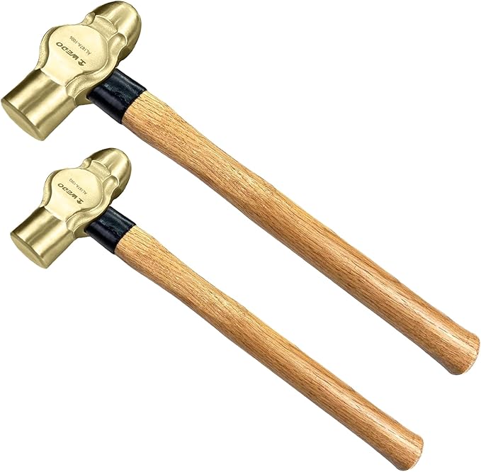 WEDO 2PCS Ball Pein Hammer,1/2lb+1lb Non-Sparking Ball Peen Hammer with Wooden Handle, Aluminum Bronze,Die-forged,Corrosion Resistant,BAM & FM Certificate,DIN Standard