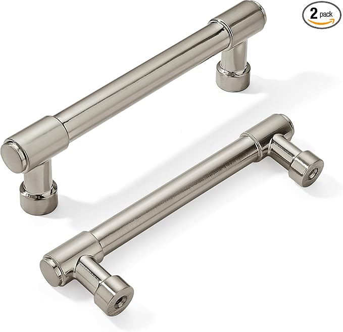 khtumeware 2 Pack Brushed Satin Nickel Cabinet Pulls 3-3/4 Inch Hole Center Solid Drawer Pulls Dresser Handles Cabinet Hardware