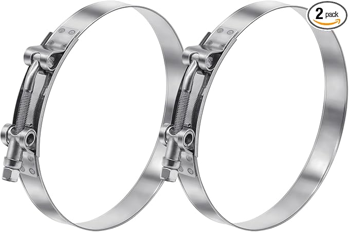 2 Pack 4 inch T-Bolt Hose Clamps, Stainless Steel_304 Working Range 108mm-116mm for 4" Hose ID, Turbo Intake Intercooler Clamp for Automotive
