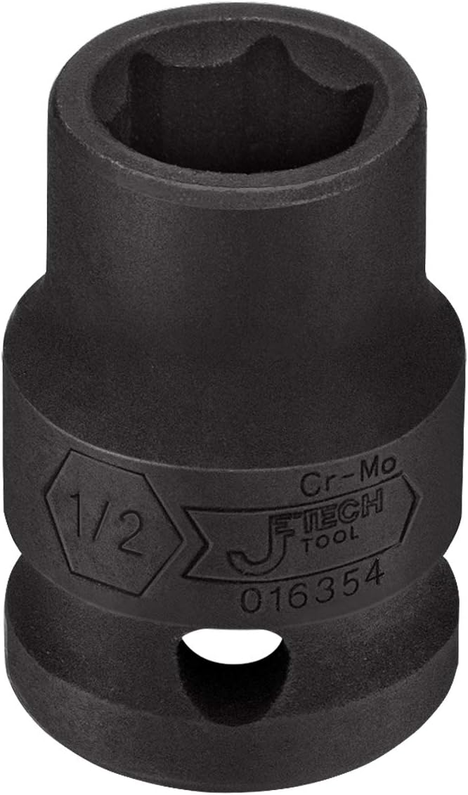 Jetech 1/2 Inch Drive 1/2 Inch Standard Impact Socket, Chrome Molybdenum Alloy Steel, 6-Point Hex Shallow Socket, Heat Treated, SAE