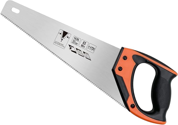 14 Inch Wood Hand Saw, 11 TPI Universal Handsaw Non-slip Ergonomic Handle Rustproof Wood Saw