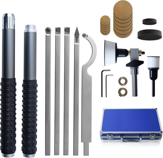 RUITOOL Carbide Wood Lathe Turning Tools Set with Bowl Sander, Including Swan Neck Hollower, Rougher, Finisher, Detailer, 1" & 2" Mandrels, Sandpapers and Aluminum Alloy Handles for Woodturning