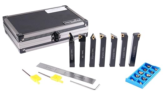 Accusize Industrial Tools 1/2'' Shank 7pc Indexable Carbide Turning Tool Set with 10 Extra TiN?멌oated Inserts, 2387??004PLUS