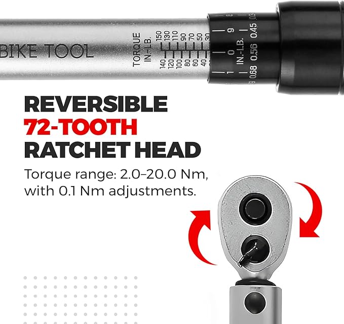 PRO BIKE TOOL Torque Wrench and Torque Screwdriver Set - Precision Tool for Bike Maintenance - 1/4 Inch Drive - 2.2 to 16.9 Nm - Complete Kit with Allen, Torx, Extension - with Protective Case