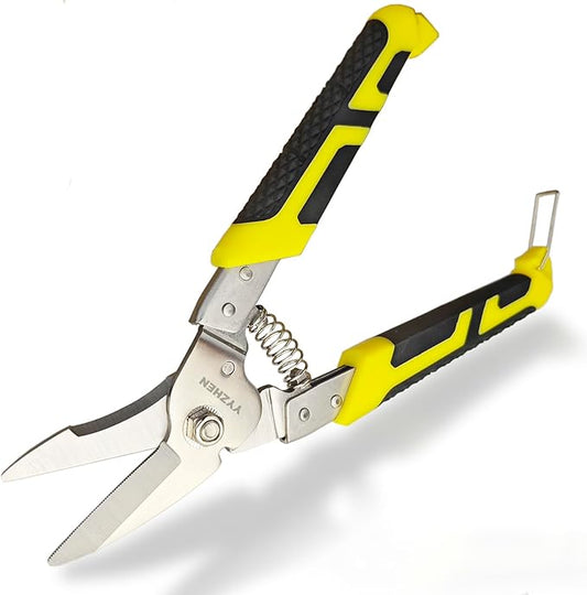Heavy Duty Scissors 8.5 Inch, Straight Shears with Stainless Steel Blades and Comfort Grips, Metal Cutter for Cutting Branches, Cable Wires, Thin Iron