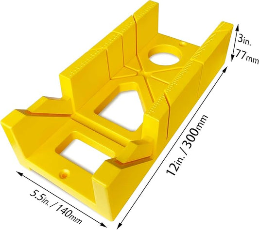 12 Inch Heavy Duty Mitre Box Cuts both 45 degree and 90 degree Miter Angles for Accurate Cutting, Impact-Resistant ABS plastic Miter Box for DIYer, Woodworker, Woodcarver, Carpenter, Yellow