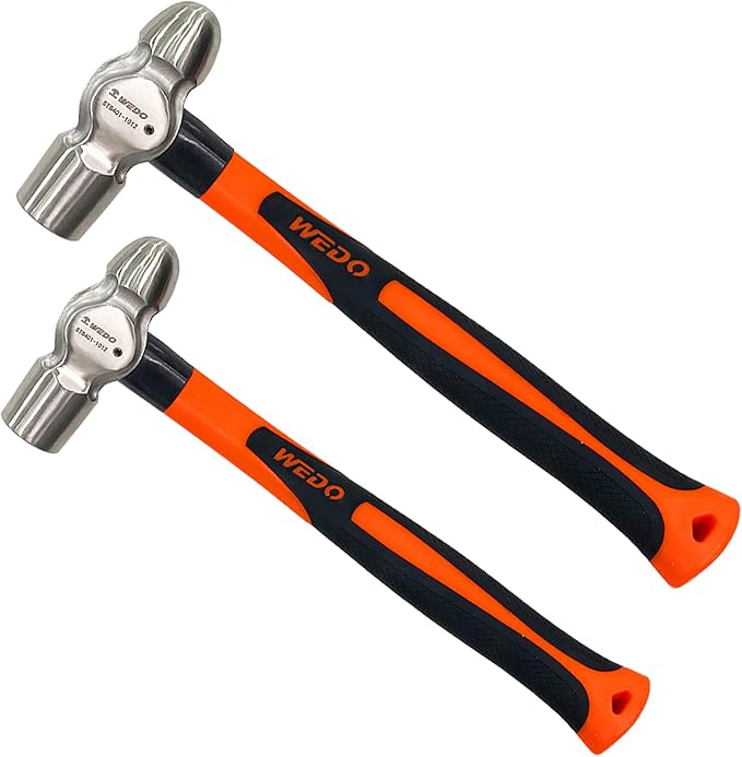 WEDO 2PCS Ball Pein Hammer Set,0.5lb+1lb(230g+450g),Stainless Steel Ball Peen Hammer Set With Fiberglass Handle,Die-forged,Shock-resistant,Corrosion Resistant