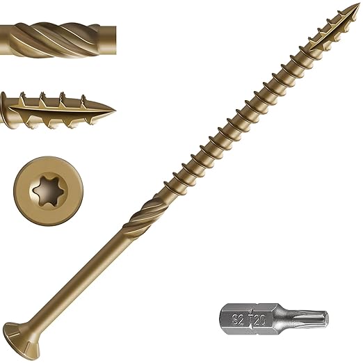 #12 * 7" Extended Deck Screws, (44 pcs) 2 lbs.Lengthen Exterior Wood Screws, Rust Resistant epoxy Coated, Bronze, T30 Star Bit