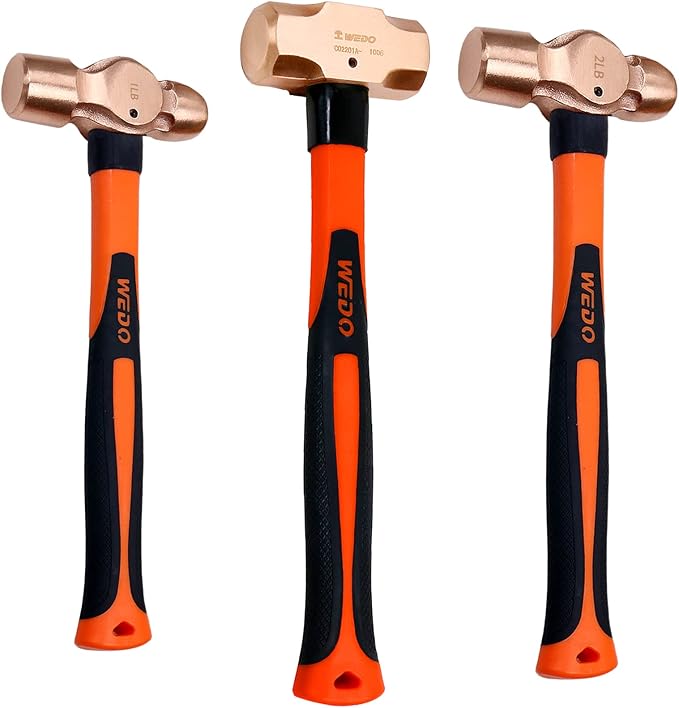 WEDO 3PCS Copper Hammer Set with Fiberglass Handle,1lb Ball Pein Hammer,2lb Ball Pein Hammer,3lb Sledge Hammer,Die-Forge,Corrosion Resistant