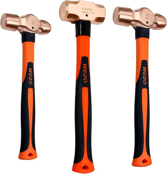 WEDO 3PCS Copper Hammer Set with Fiberglass Handle,1lb Ball Pein Hammer,2lb Ball Pein Hammer,3lb Sledge Hammer,Die-Forge,Corrosion Resistant
