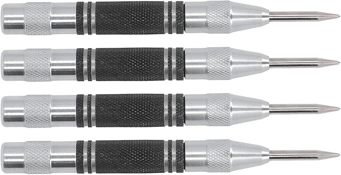 Center Punch, 4Pcs 5inches Center Punch Automatic High Speed Steel Tool Set Kit for Furniture Installation Machine Maintenance (Black White)