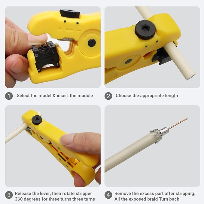 Coax Cable Crimper and F RG6 RG59 Connectors 30Pcs F Male And 10Pcs Female to Female with Coaxial Compression Tool Kit Wire Stripper