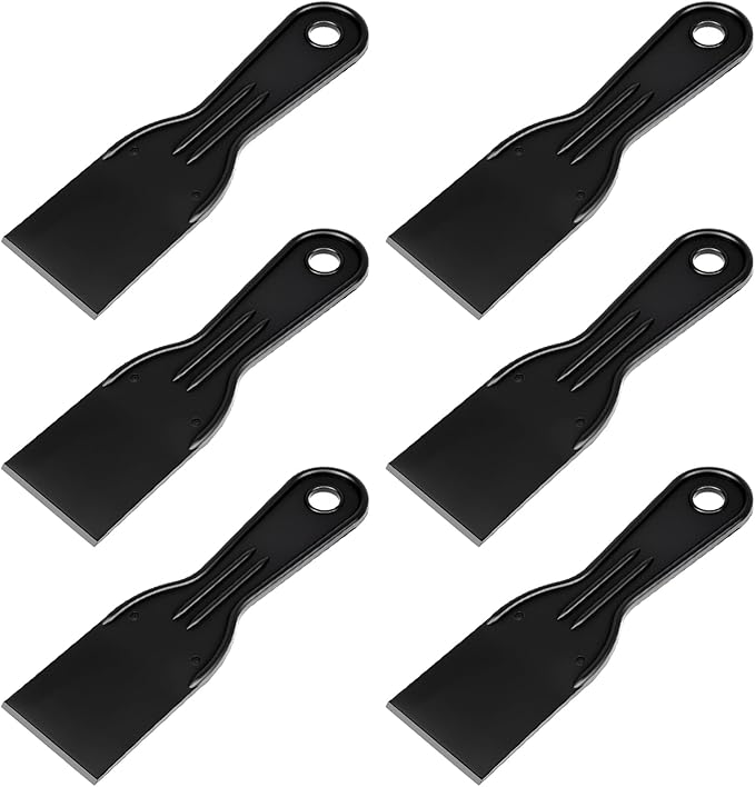 6 Pcs Plastic Putty Knife, 2 Inch Black Putty Knife Scraper Flexible Putty Scraper Wall Scraper Plastic Paint Scraper Tool for Repairing Spackling Patching Plastering and Painting