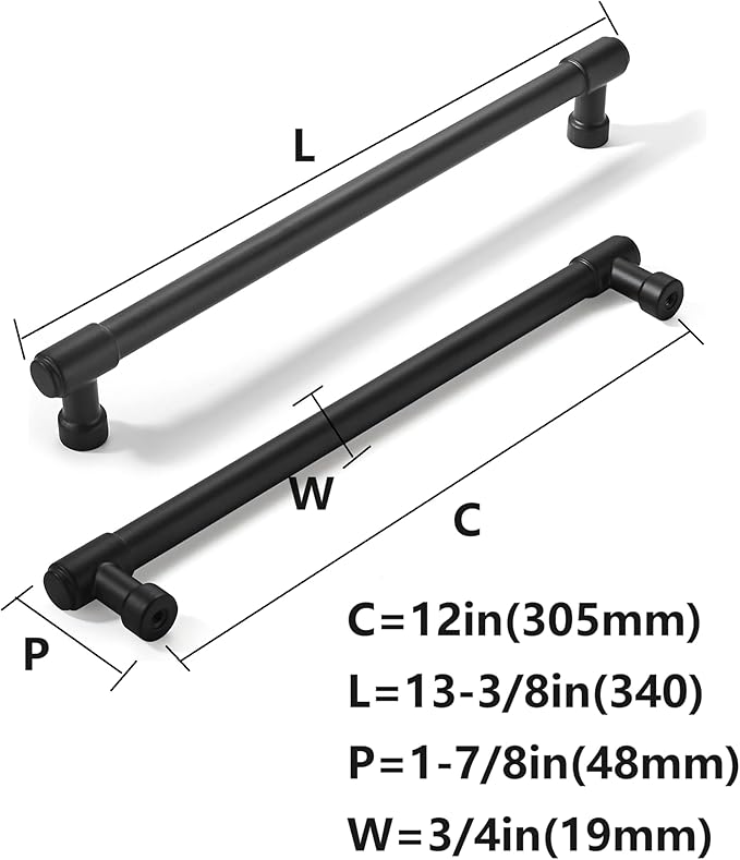 khtumeware Appliance Pulls Matte Black 12 Inch(305mm) Center to Center 1 Pack Heavy Duty Drawer Pulls Kitchen Cabinet Handle Cabinet Hardware