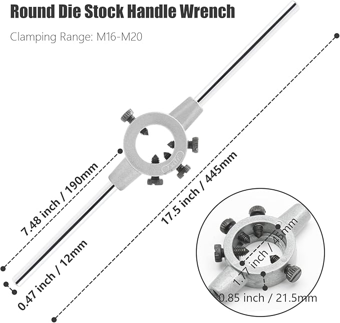 Qjaiune 1-3/4 Inch/ 45mm Round Die Handle Wrench, Adjustable Die Wrench Handle, Heavy Duty Threading Die Handle (Metric, M16-M20)