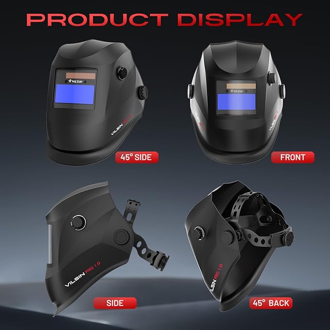 VILSIN Welding Helmet Auto Darkening Solar Powered Welding Hood With 2 Arc Sensor,Wide Shade 3/4-8/9-13 for TIG MIG ARC Weld Grinding Welder Helmet,Black