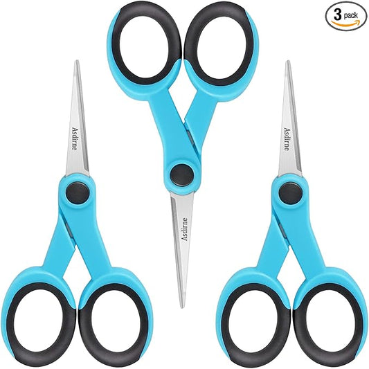 5??Detail Scissors, Embroidery Scissors with Sharp Stainless Steel Blade and Soft Handles, Great for Sewing, Craft, Office and School, 3 Pcs, Blue/Black