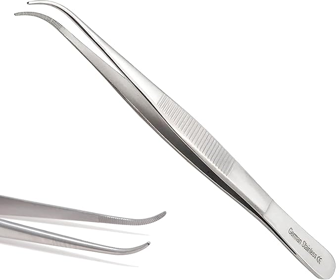 Lab Tweezers High Precision Forceps, Fine Strong Curved Point Tweezers, Stainless Steel (5.5 Inch)