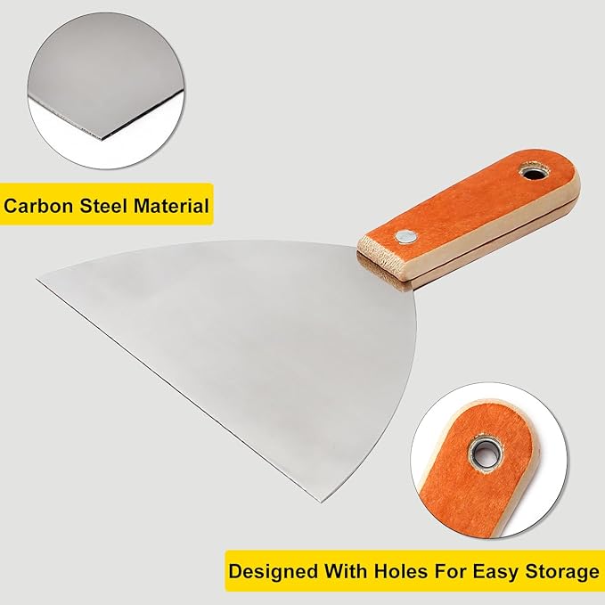 Utoolmart 2Pcs Putty Knife, 6 Inch Carbon steel Stiff Putty Knives, Spackle Knife, Paint Scraper, Scraper Tool with Wooden Handle for Taping Paint Wall Floor Tile